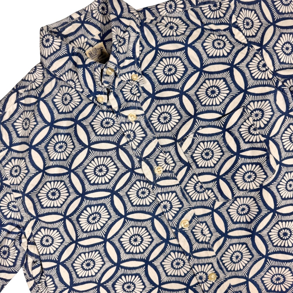 OrSlow Geometric Floral Button Down Shirt Mens Medium Blue Short Sleeve Japan